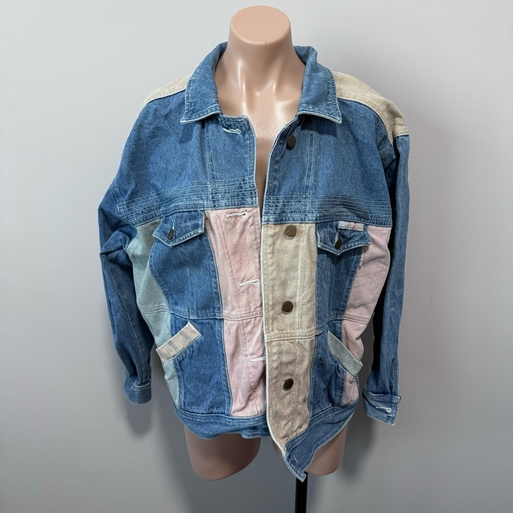 Together Vintage Pastel Colorblock Denim Jean Jacket 80s 90s Spring Easter